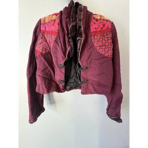 Vintage Canvasbacks Women’s Burgundy Wool Blazer Jacket Colorful Patchwork Large